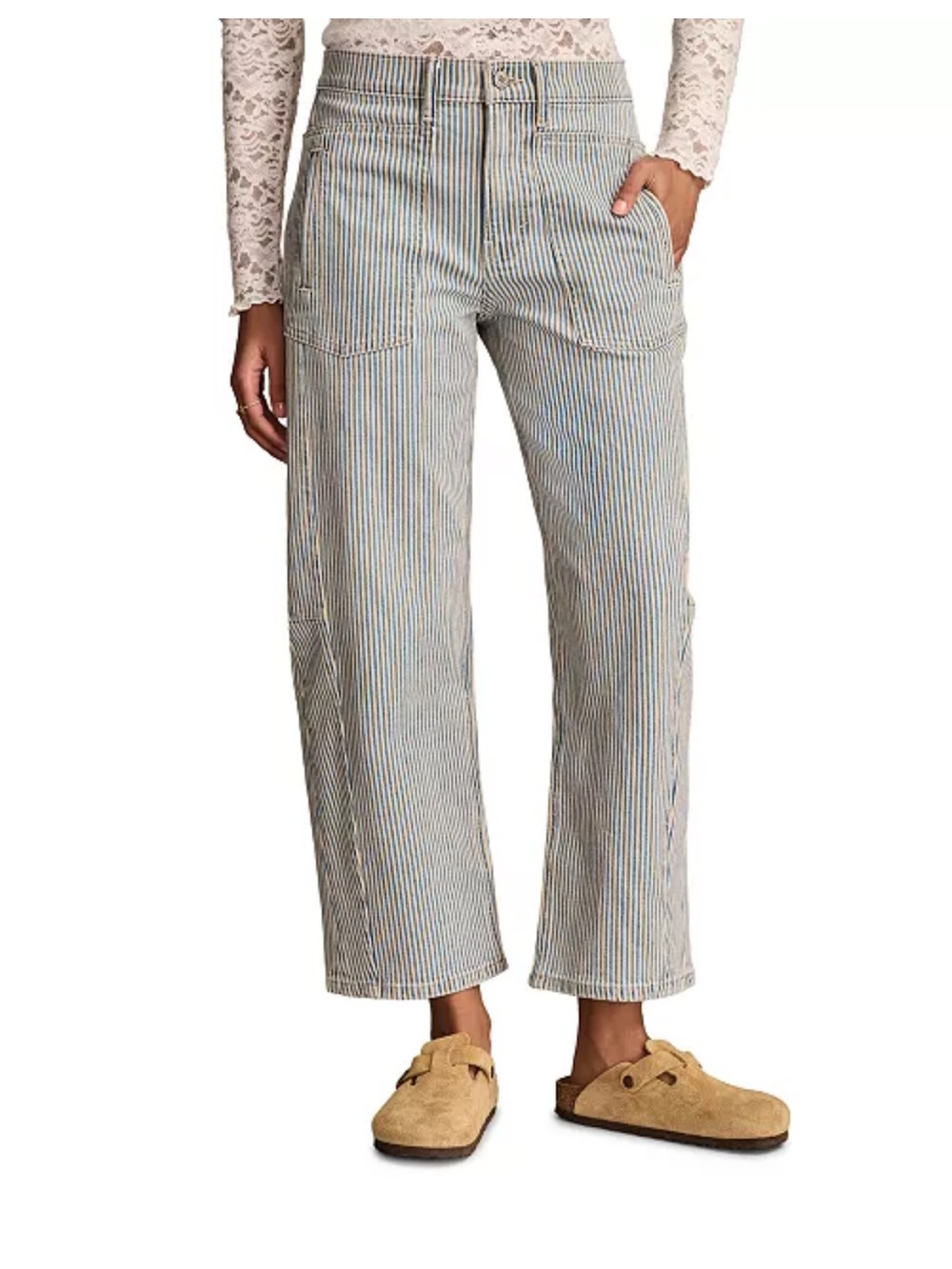 Lucky Brand Striped Barrel Crop Jeans in Light Blue/cream size 26